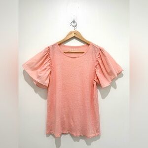 Loft Women’s Light Pink 100% Linen Flutter Short Sleeve Round Neck Tee Medium
